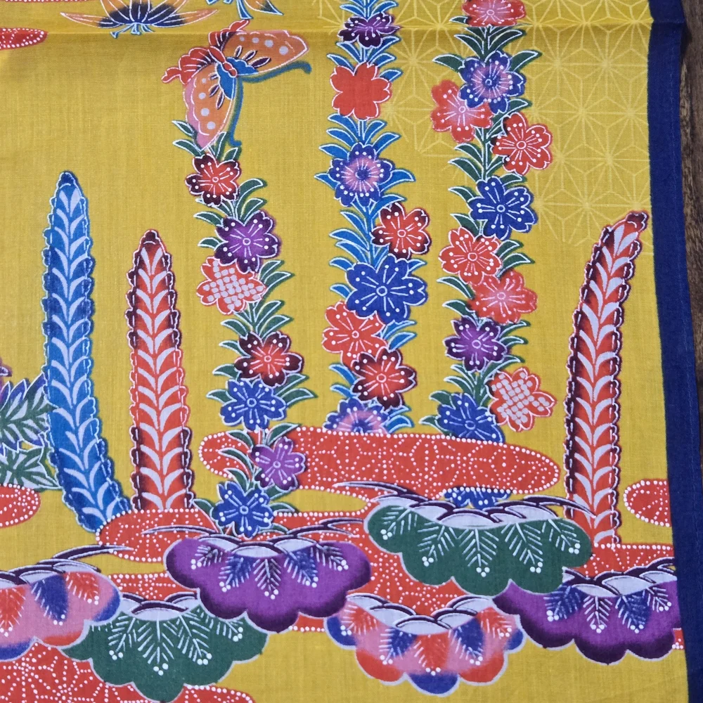 Traditional Okinawan Bingata Japanese Hankachi Vibrant Floral Cotton Furoshiki